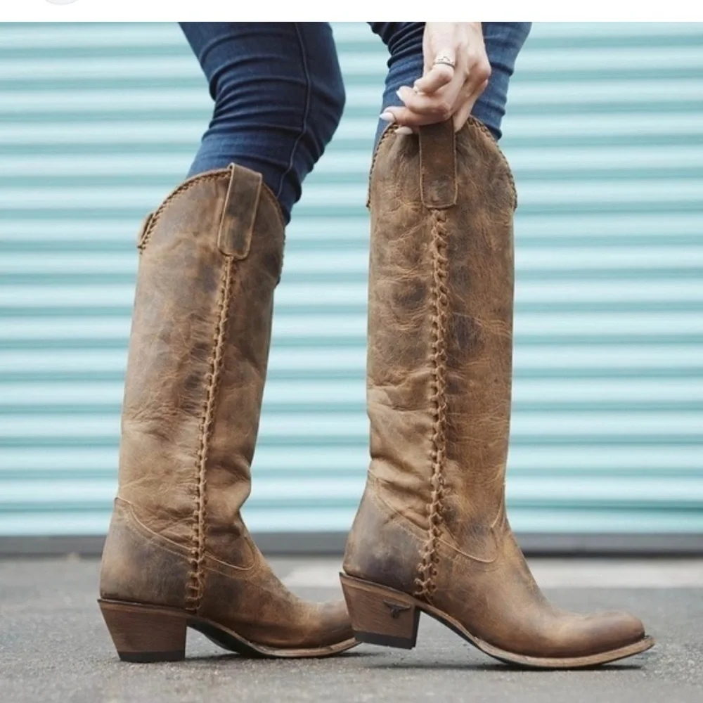 Classic Over-the-Knee Leather Boots in Brown